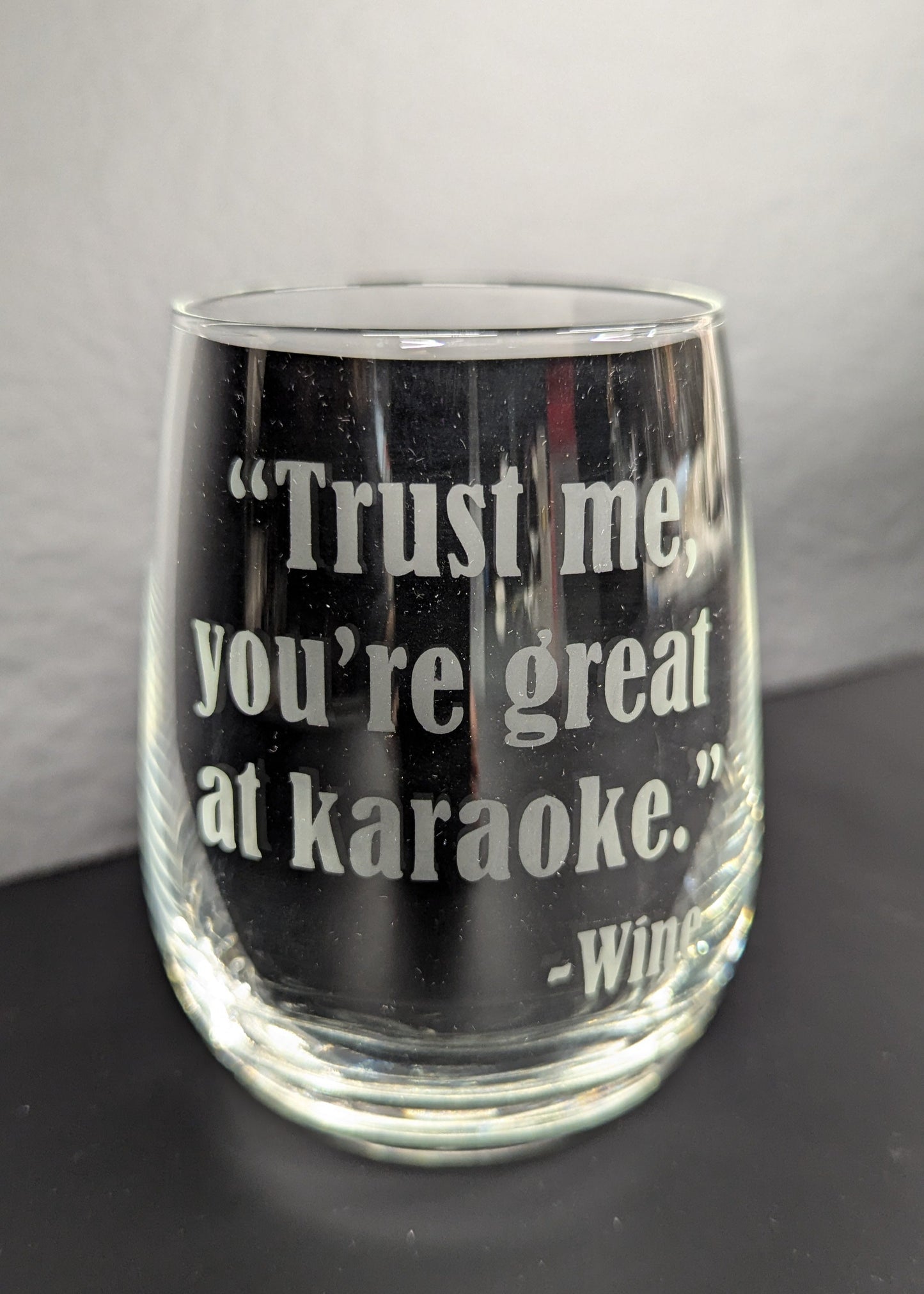 Etched Stemless Wine Glass
