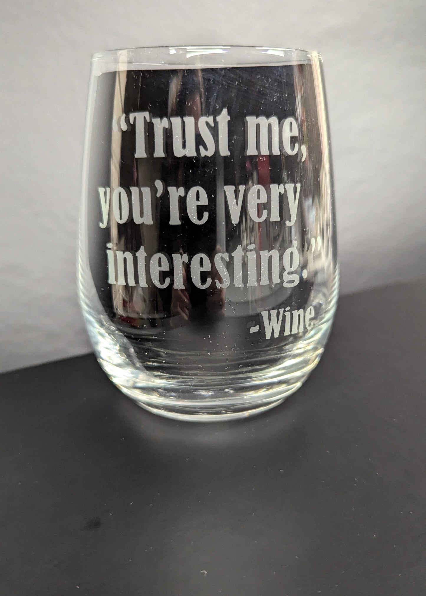 Etched Stemless Wine Glass