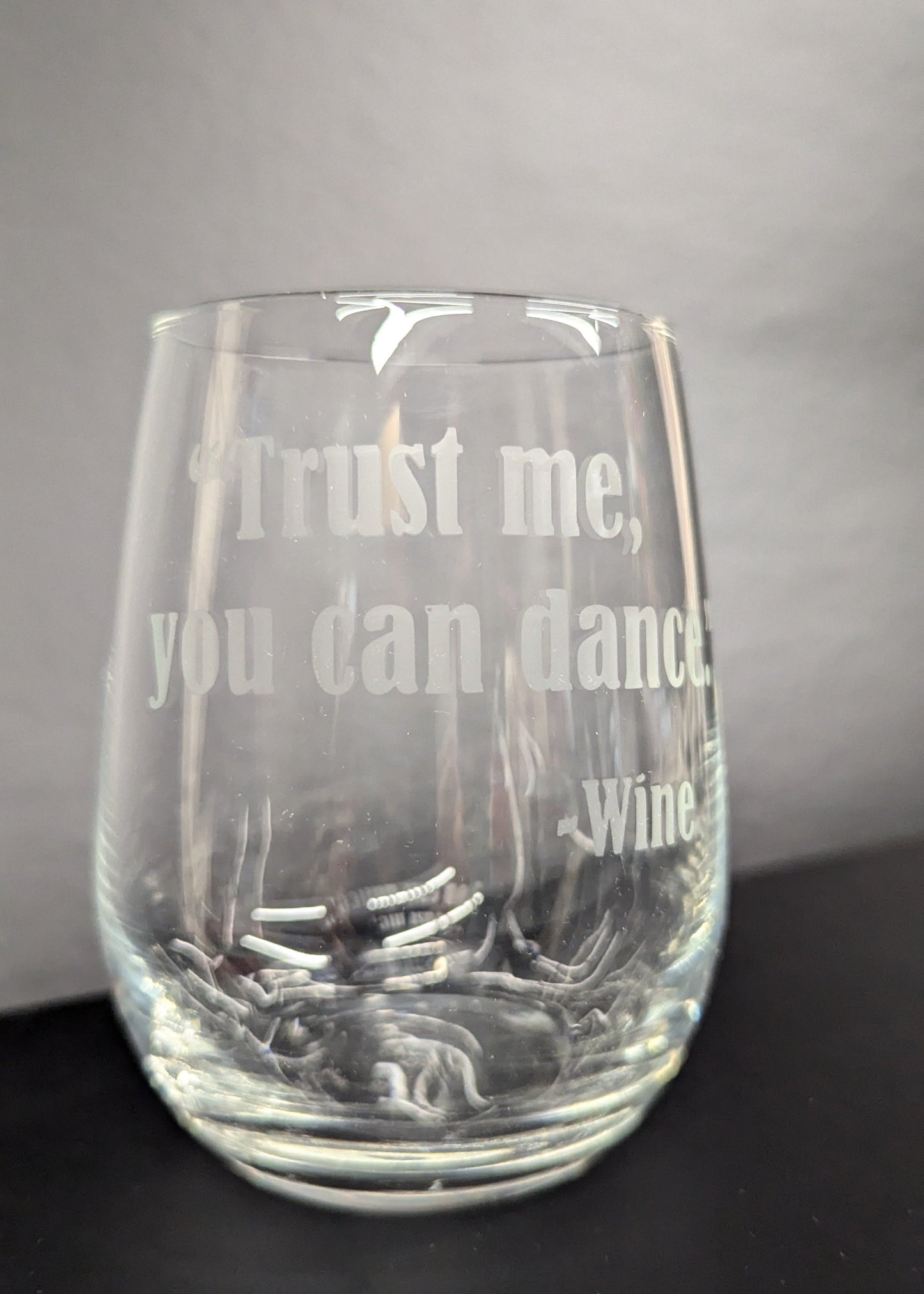 Etched Stemless Wine Glass