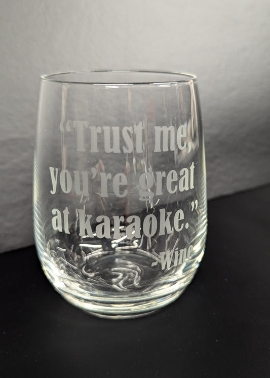Etched Stemless Wine Glass
