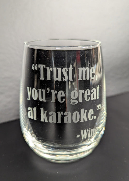Etched Stemless Wine Glass