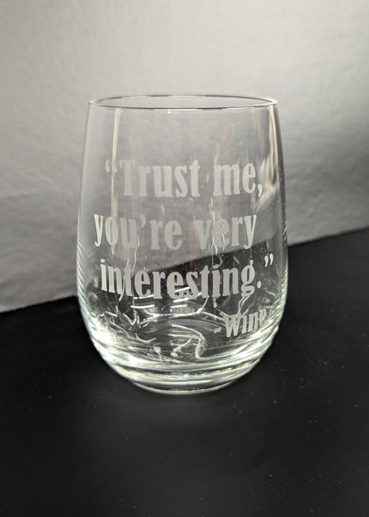 Etched Stemless Wine Glass