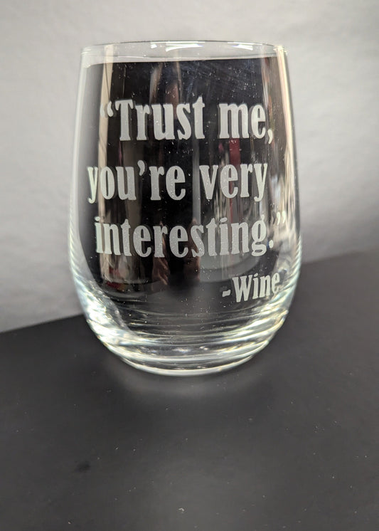 Etched Stemless Wine Glass