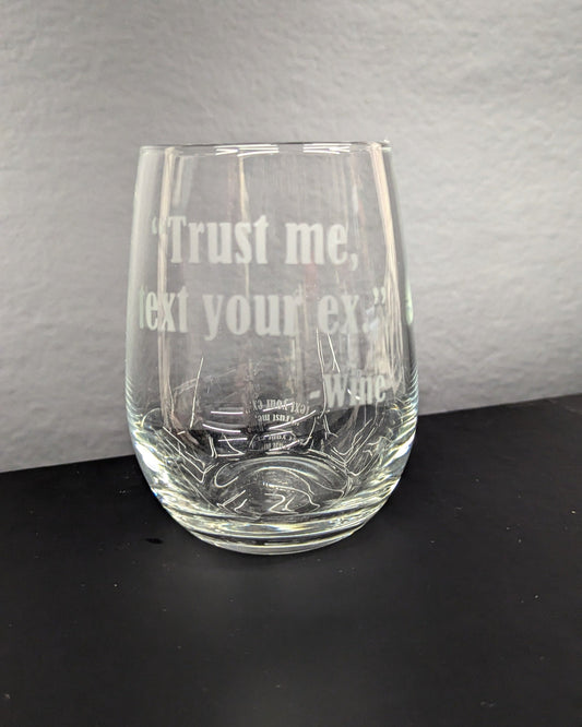 Etched Stemless Wine Glass