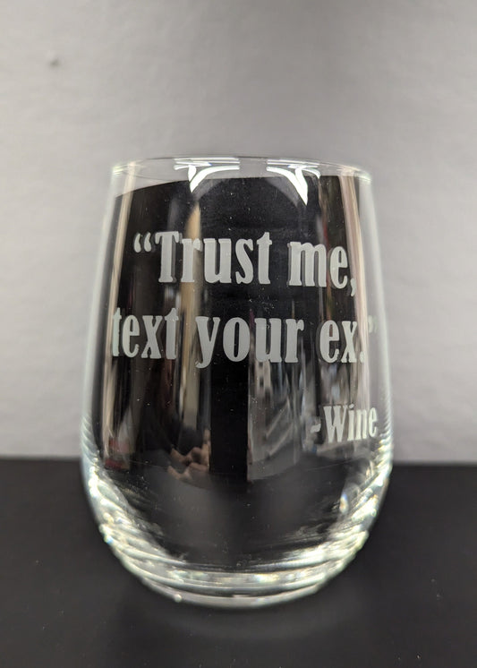 Etched Stemless Wine Glass
