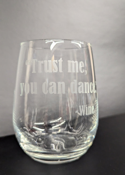 Etched Stemless Wine Glass