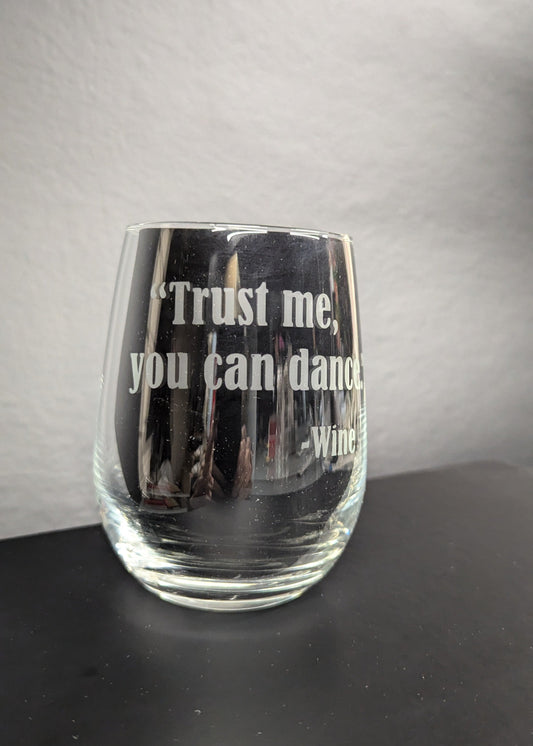 Etched Stemless Wine Glass
