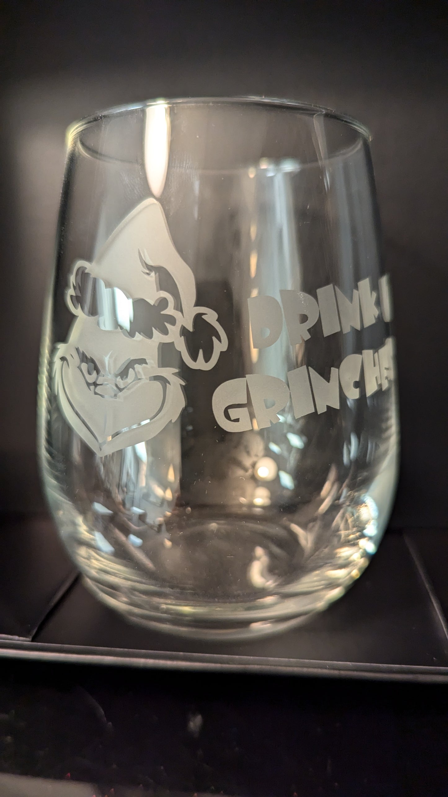 Etched Stemless Wine Glass