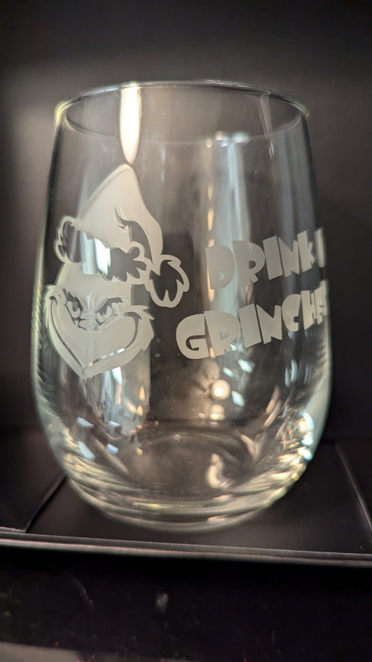Etched Stemless Wine Glass